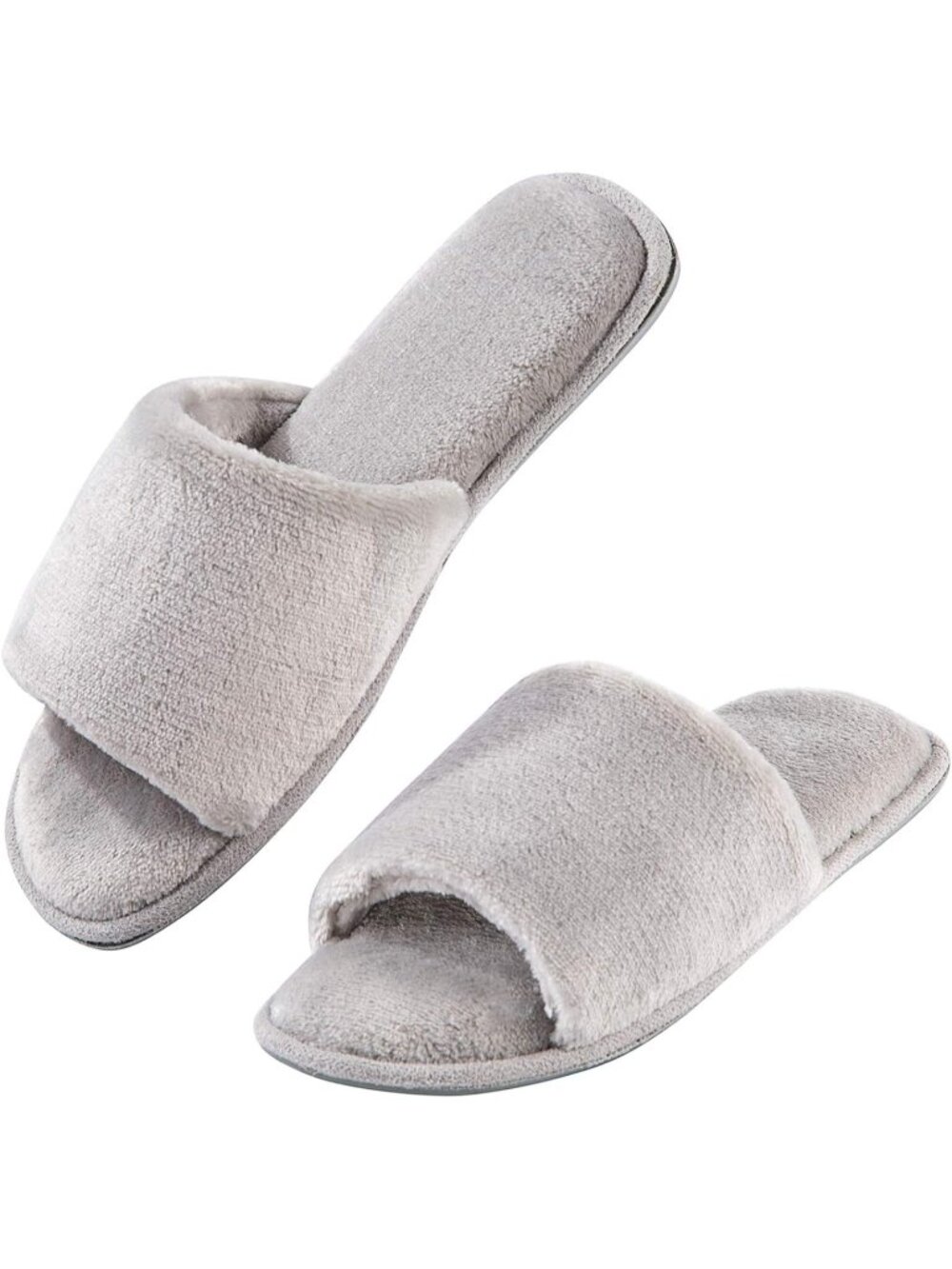 Women's Grey Open Toe Cozy Memory Foam Flannel Breathable Indoor Slippers
